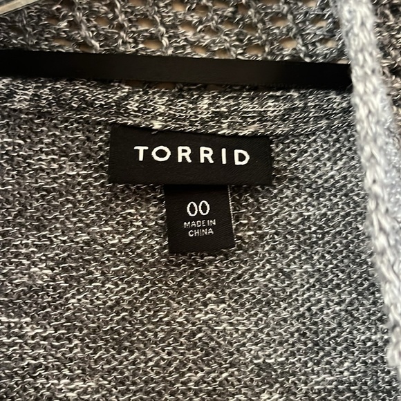 Torrid Cardigan Crochet Trim Cascade Front Size 00 M/L Heather Gray Long Sleeves - Picture 5 of 14